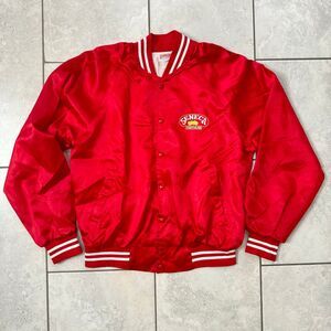 Vintage 80s Seneca Southern Streetwear Size L Spell Out Satin Bomber Jacket USA